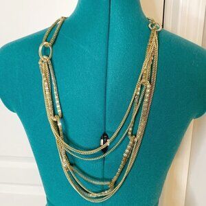 Multiple Strands Gold Plates Serpentine Long Chain Link Fashion Necklace
